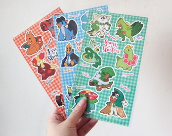 Starter Pokemon Sticker Sheet Pack - 3 Stickers Sheets