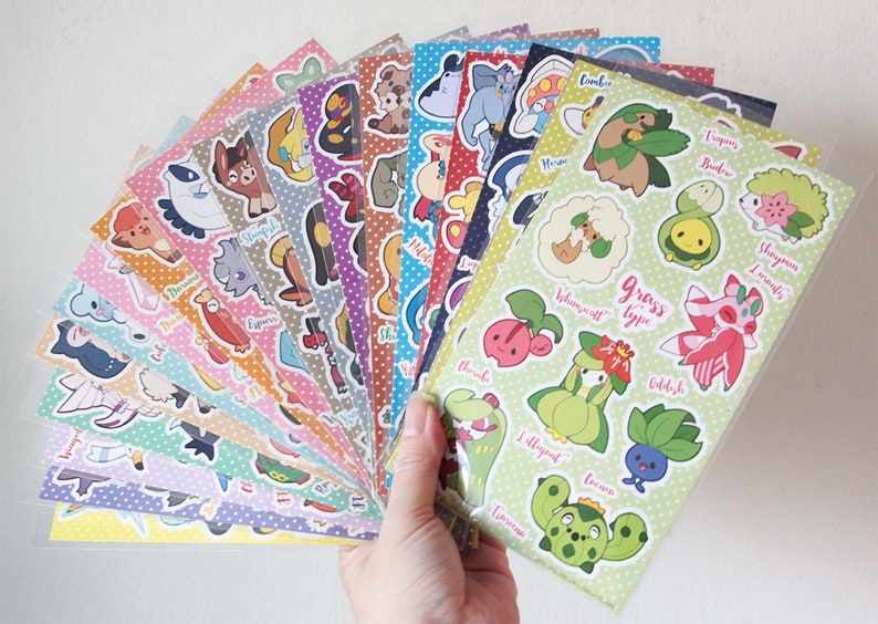 Feuille d'autocollants Pokemon Type ENSEMBLE COMPLET 18 feuilles d'autocollants image 1