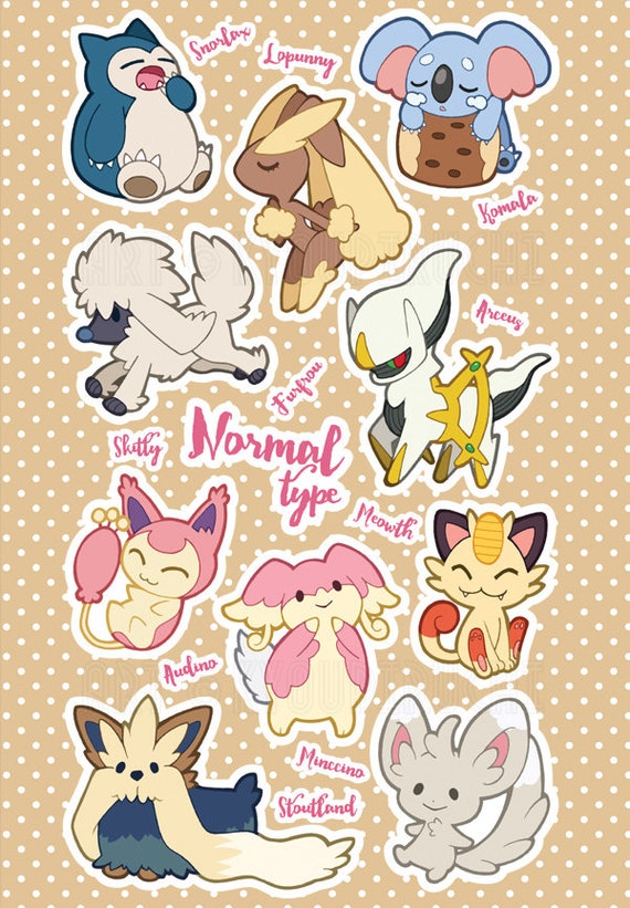 Normal Type Pokemon Sticker Sheet Pokemon Type Series 