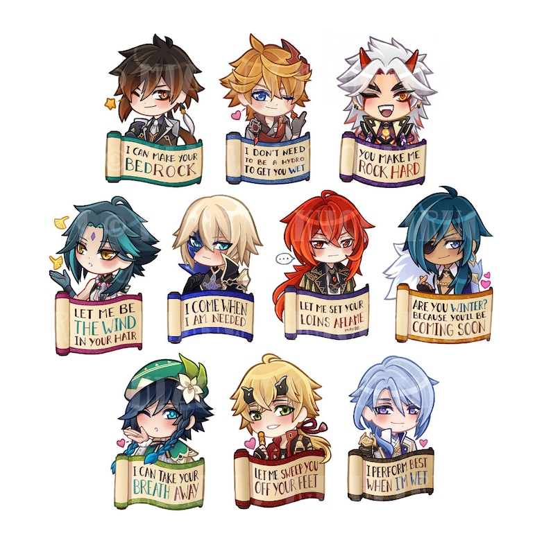Genshin Stickers - Waterproof Funny Genshin Husbando Stickers with Cheesy Pick-up Lines image 8