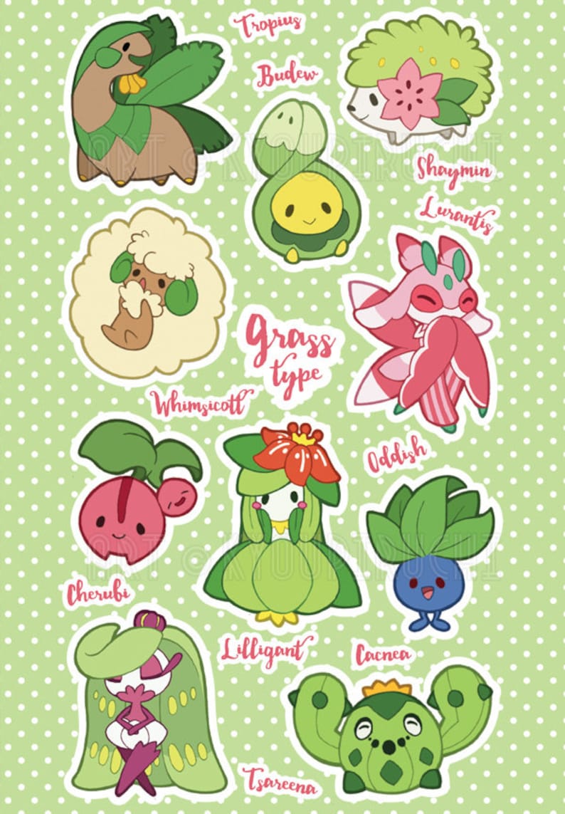 Grass Type Pokemon Sticker Sheet Pokemon Type Series image 3