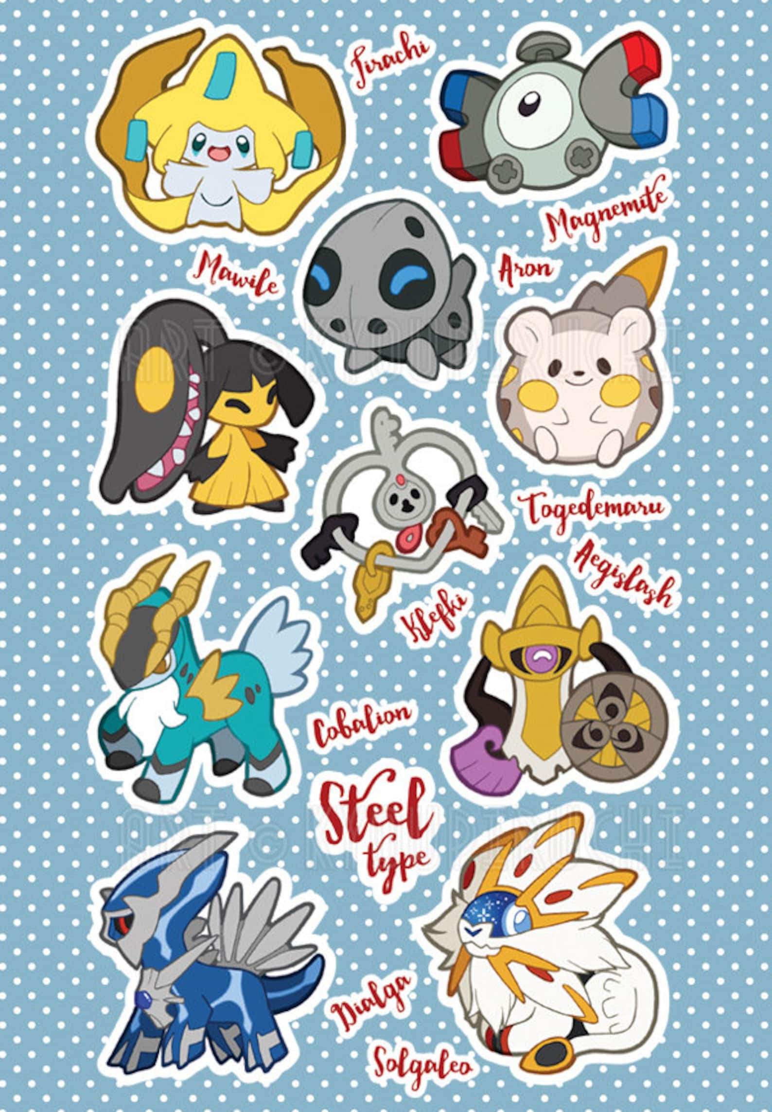 Steel Type Pokemon Sticker Sheet Pokemon Type Series Etsy