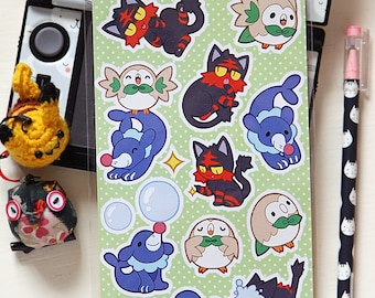Pokemon Sol y Luna Alolan Starters - Alola Pokemon Hoja Pegatina de Litten, Rowlet y Popplio