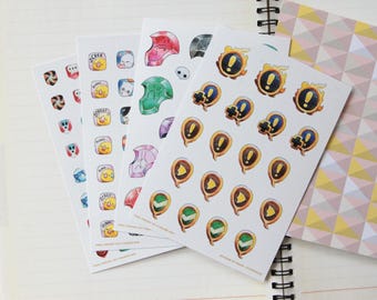 Hoja de pegatinas washi de FFXIV: marcadores de misión, rastreador de estado de ánimo de los esbirros, cristales de convocatoria, pegatinas de mejora y desventaja