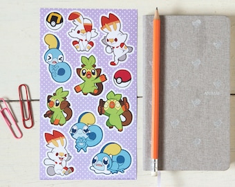 Pokemon Espada y Escudo Starters - Galar Pokemon Sticker Hoja de Sobble, Scorbunny y Grookey