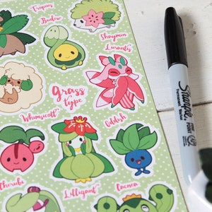 Grass Type Pokemon Sticker Sheet Pokemon Type Series image 2