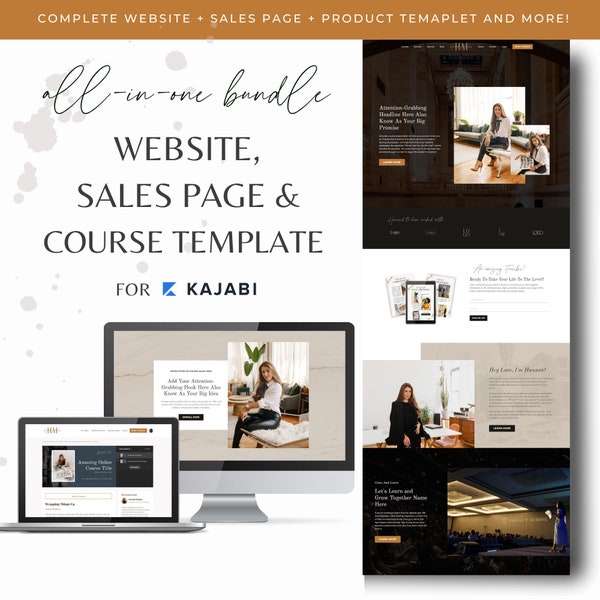 All-In-One: Kajabi Course & Coaching Website + Sales Page + Product/Course Template Bundle | Feminine Site + Landing Page Theme - Minimalist