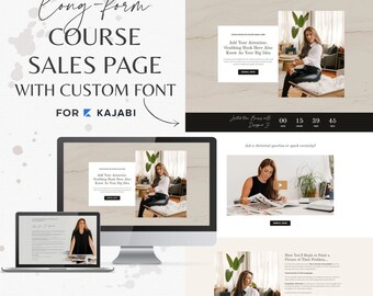 May include: A computer screen displaying a website with a long-form sales page for a course. The page features a video, a countdown timer, and a call to action button. The website is designed with a custom font and a minimalist aesthetic.