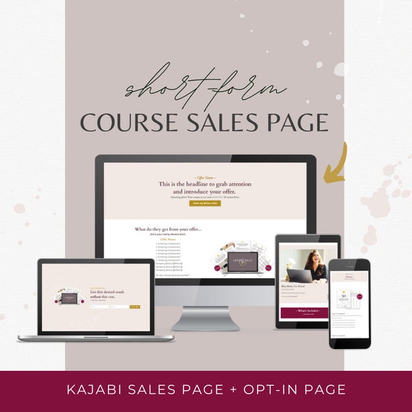 Kajabi Short-Form Sales Page | Landing Page Feminine Template - Gold, Pink & Fuchsia Colorful