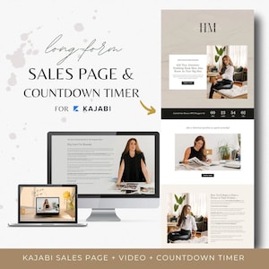 Kajabi Long-Form Sales Page + Video + Countdown Timer | Landing Page Feminine Template - Black & White Minimalist
