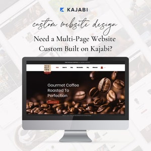 May include: A computer screen displaying a website for a coffee company called "Sig Nature Coffee & Tea". The website features a photo of coffee beans falling against a dark background. The text "Gourmet Coffee Roasted To Perfection" is displayed on the website. The website also includes a "Shop Now" button.