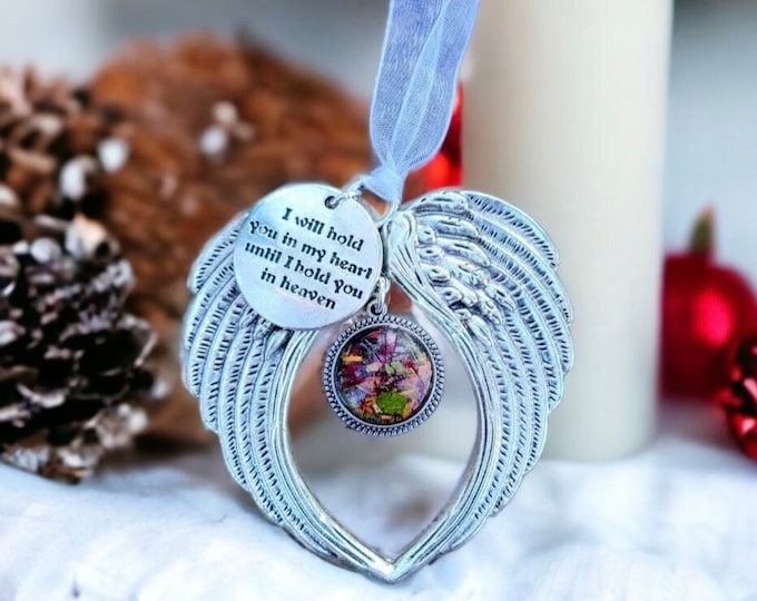 Angel Wing Christmas Ornaments.  Memorial Jewelry, Memorial Beads. Wedding Flowers. Funeral Flowers. Made with real flowers.