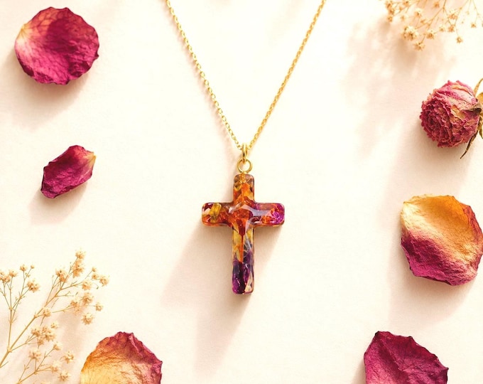 Cross Memorial Necklace made with flowers. Memorial jewelry, Wedding Flowers. Funeral Flowers. Made with real flowers