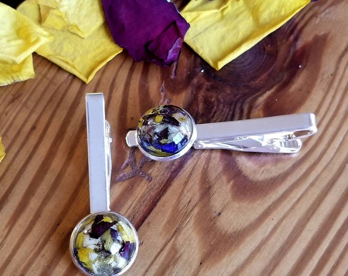 Tie bar. Memorial Jewelry .Memorial beads. Wedding flowers. Funeral flowers. Made with real flowers.