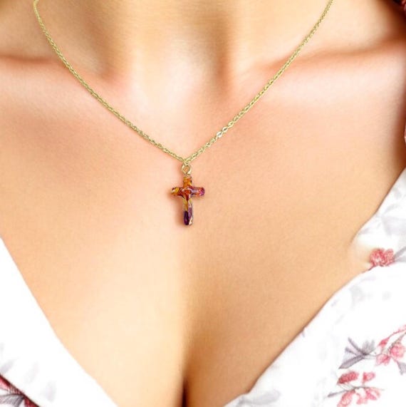 Cross Memorial Necklace made with flowers. Memorial jewelry, Wedding Flowers. Funeral Flowers. Made with real flowers