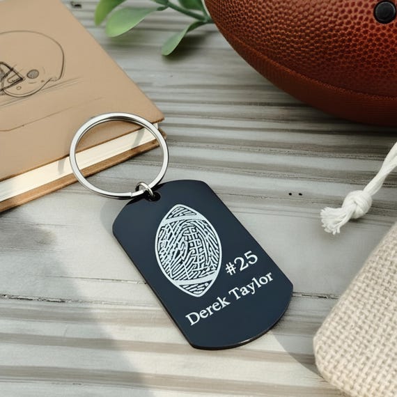 Football Fingerprint Keychain, Memorial Keepsake