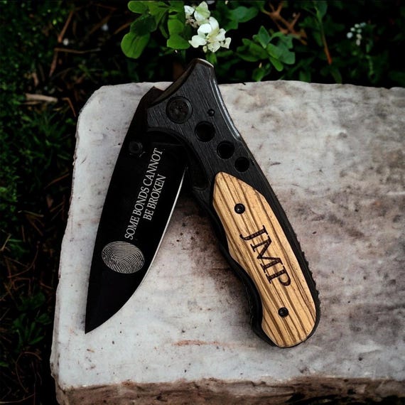 Custom Fingerprint Engraved Knife, Memorial Keepsake, Groomsman Gift