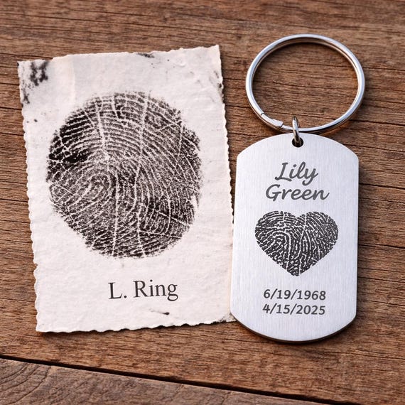 Custom Handwriting Fingerprint Dog Tag Keychain, Memorial Keepsake Jewelry