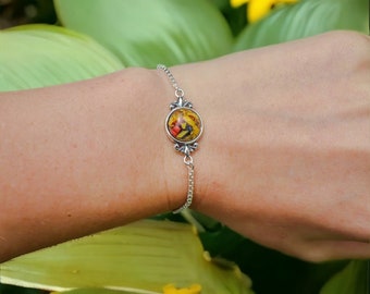 Sterling Silver Bolo Bracelet, Memorial Flower Jewelry