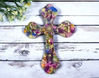 Floral Cross Memorial, Made with Real Flowers (4 1/2 x 6)