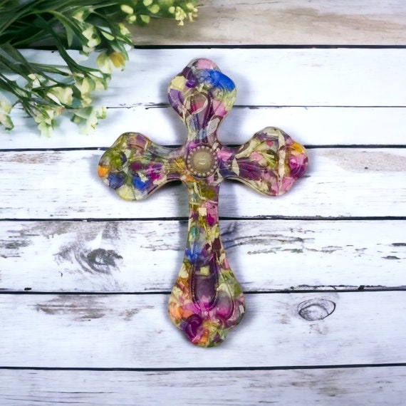 Floral Cross Memorial, Made with Real Flowers (4 1/2 x 6)
