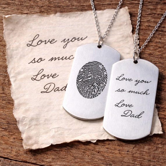 Dad Handwriting Dog Tag Keychain, Memorial Fingerprint Keepsake, Stainless Steel Gift, Finger Print Dog Taf