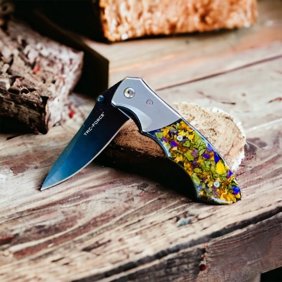 Resin Flower Knife. Memorial Jewelry, Memorial Knife. Engraved