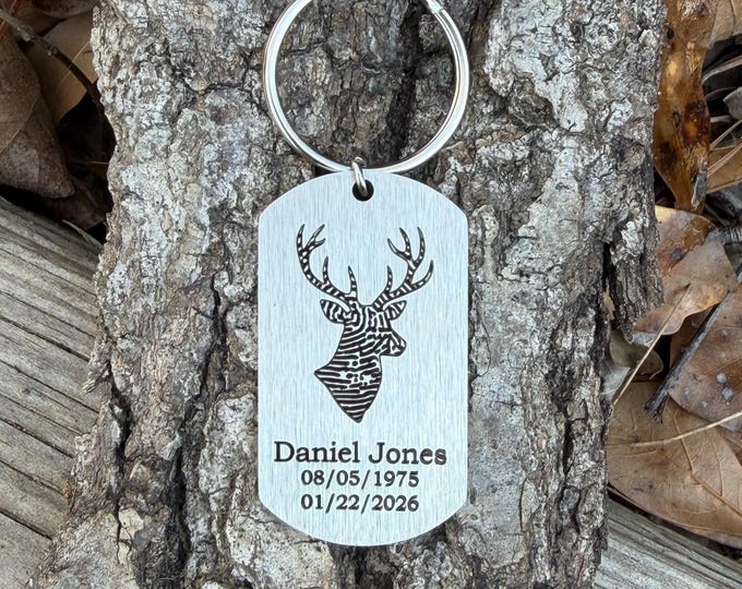 Dog Tag Keychain Memorial Jewelry, Memorial Deer fingerprint keychain. Memorial Keepsake. Fingerprint necklace. Deer Finger Print Keychain