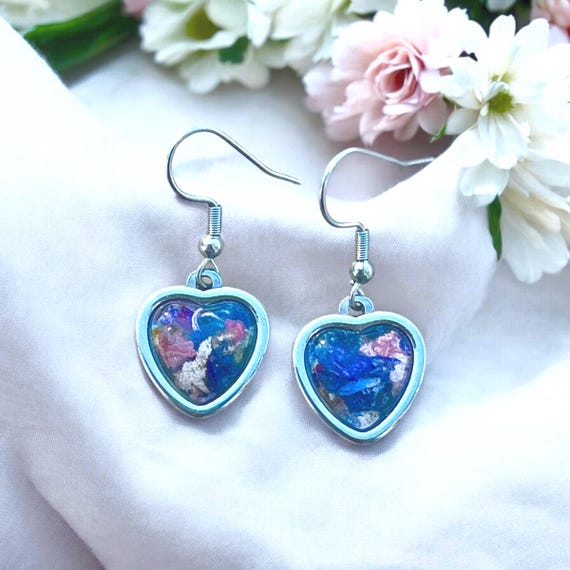 Flower Petal Heart Earrings, Stainless Steel Memorial Jewelry