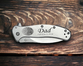 Engraved Fingerprint Knife, Memorial Keepsake. Finger Print Knife