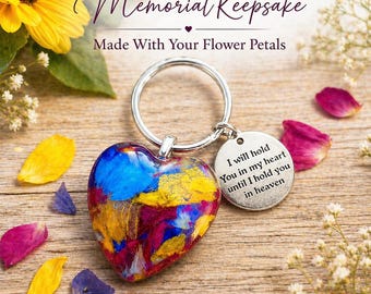 Custom Flower Petal Heart Keychain, Memorial Jewelry