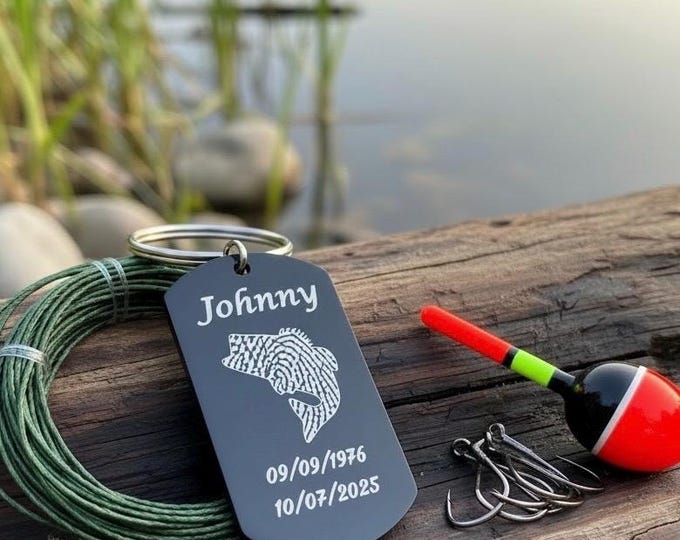 Dog Tag Keychain Memorial Jewelry, Memorial Fish fingerprint keychain. Memorial Keepsake. Fingerprint necklace. Finger Print Keychain