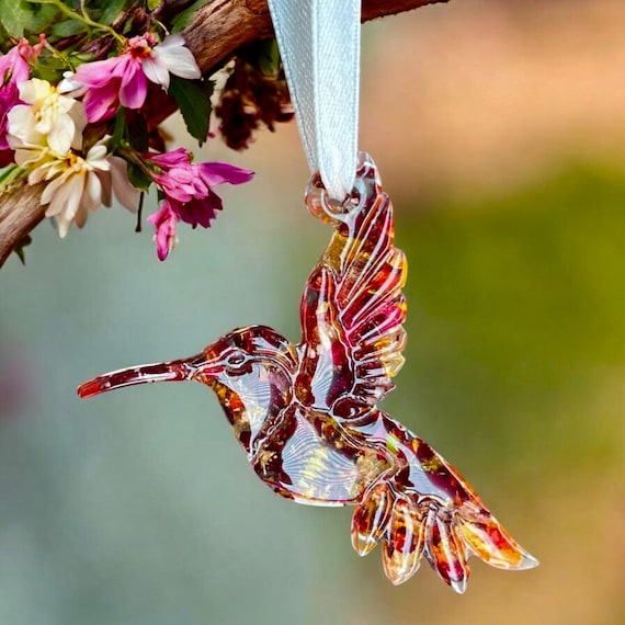Custom Flower Petal Hummingbird Ornament, Memorial Jewelry