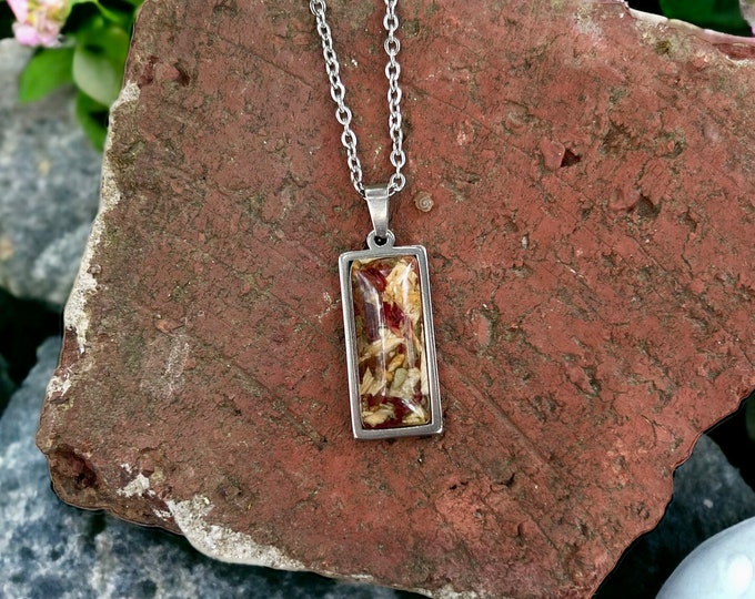 10x25mm Stainless Steel Rectangle.  Memorial Jewelry,  Engravable. Memorial beads. Wedding flowers. Funeral flowers. Made with real flowers