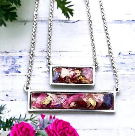 Rectangle pendant. Memorial beads. Wedding flowers. Funeral flowers. Made with real flowers