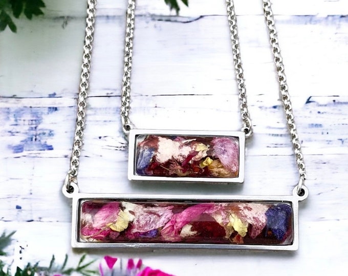 Rectangle pendant. Memorial beads. Wedding flowers. Funeral flowers. Made with real flowers