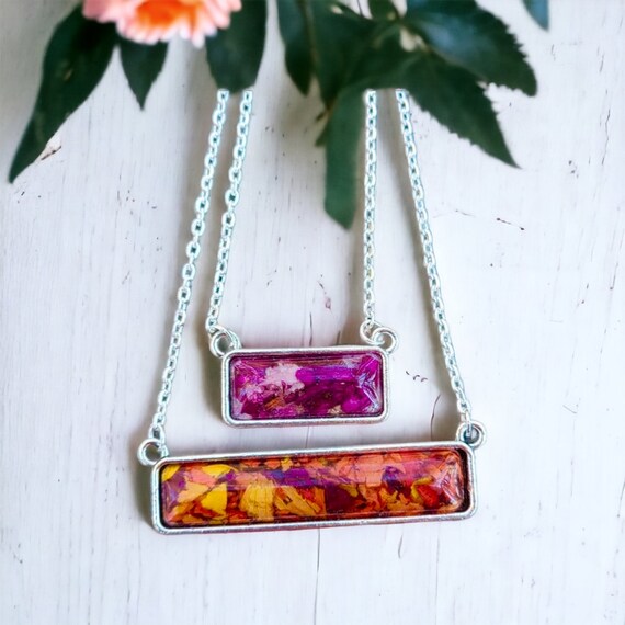 Rectangle Flower Petal Pendant, Memorial Jewelry