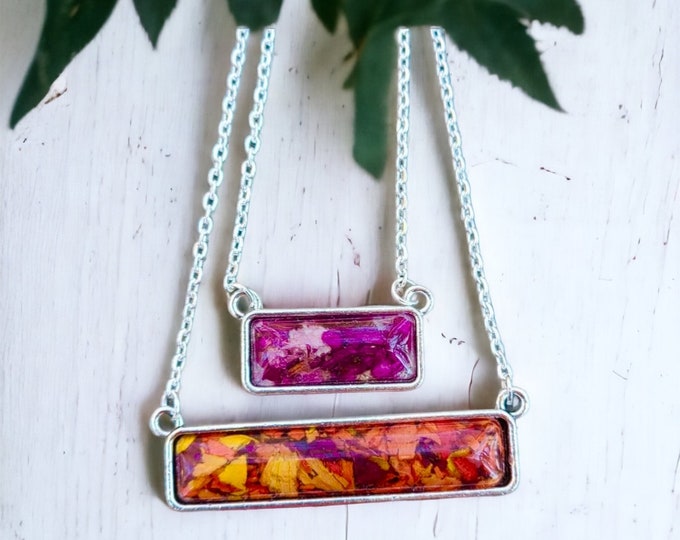 Rectangle pendant.  Memorial Jewelry, Memorial beads. Wedding flowers. Funeral flowers. Made with real flowers