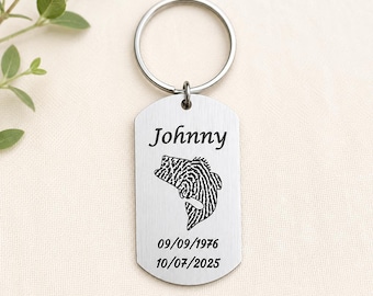 Personalized Stainless Steel Dog Tag Keychain, Fish Fingerprint Memorial Jewelry