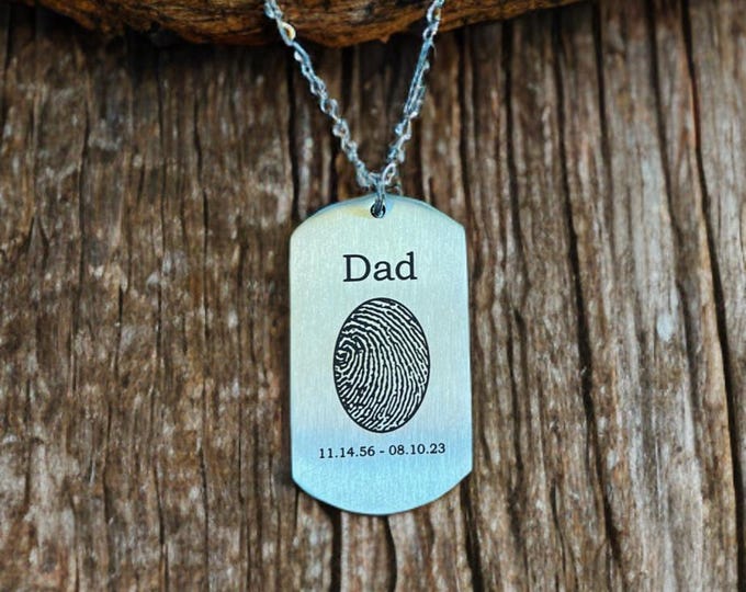 Stainless finger print dog tag necklace. Memorial Jewelry, Memorial necklace Memorial Keepsake. Fingerprint jewelry.