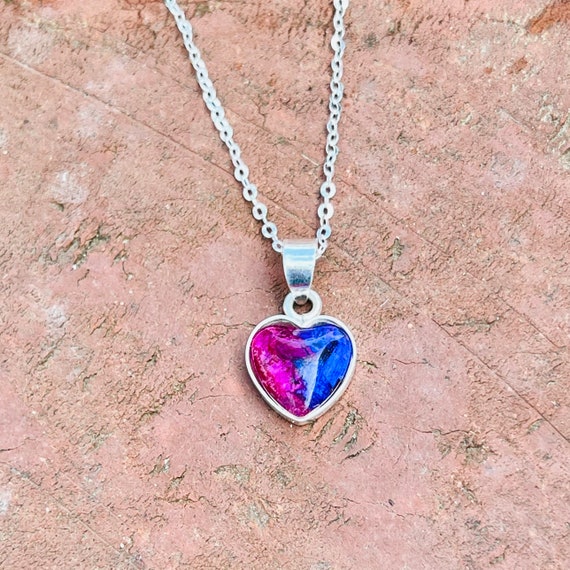 Sterling Silver Heart Necklace, Flower Petal Memorial Bead