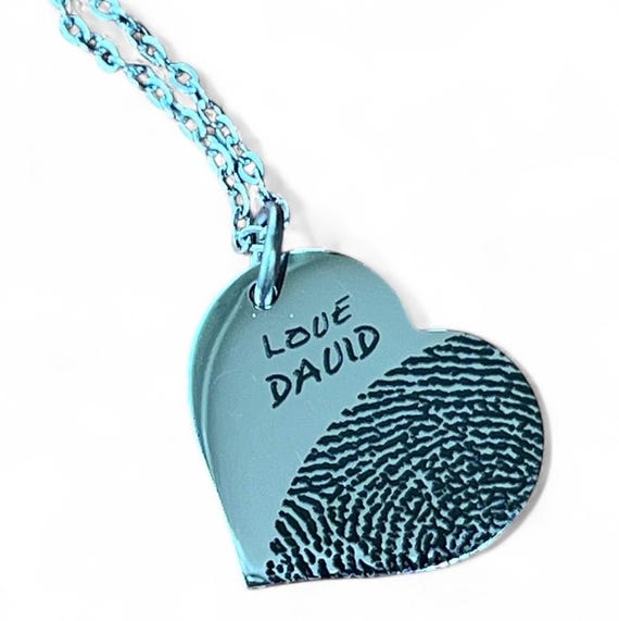 Heart Fingerprint Necklace, Stainless Steel Memorial Keepsake
