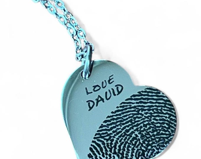 Heart Stainless finger print necklace. Memorial Jewelry, Memorial necklace Memorial Keepsake. Fingerprint jewelry.