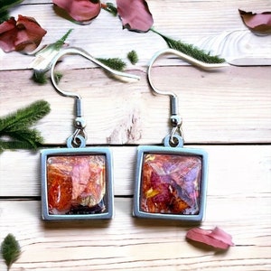 12mm Stainless Steel earrings.  Memorial Jewelry, Memorial Beads. Wedding Flowers. Funeral Flowers. Made with real flowers