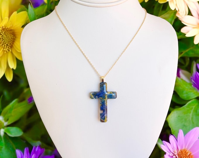 Cross Memorial Bead keychain or Necklace.  Memorial jewelry, Wedding Flowers. Funeral Flowers. Made with real flowers