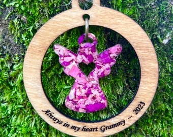 Custom Flower Petal Ornament, Memorial Angel Keepsake