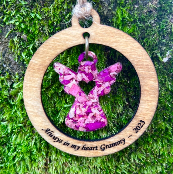 Custom Flower Petal Ornament, Memorial Angel Keepsake
