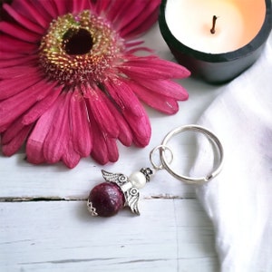 Angel Memorial Bead keychain or Necklace.  Memorial jewelry, Wedding Flowers. Funeral Flowers. Made with real flowers