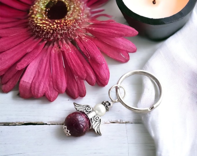 Angel Memorial Bead keychain or Necklace.  Memorial jewelry, Wedding Flowers. Funeral Flowers. Made with real flowers