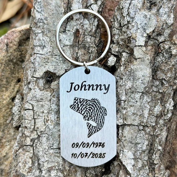 Personalized Stainless Steel Dog Tag Keychain, Fish Fingerprint Memorial Jewelry
